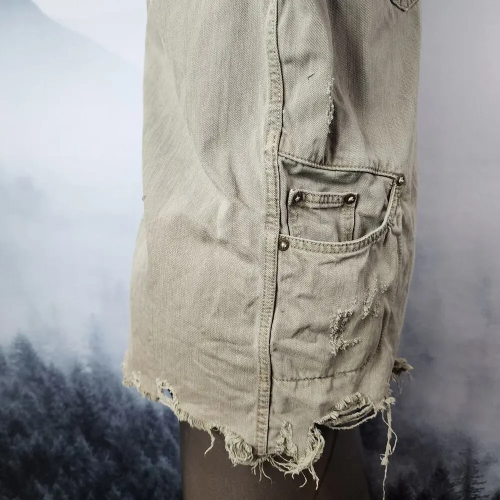 Free People Moonchild Army Green Denim Shirt / Utility Jacket | Women's XS